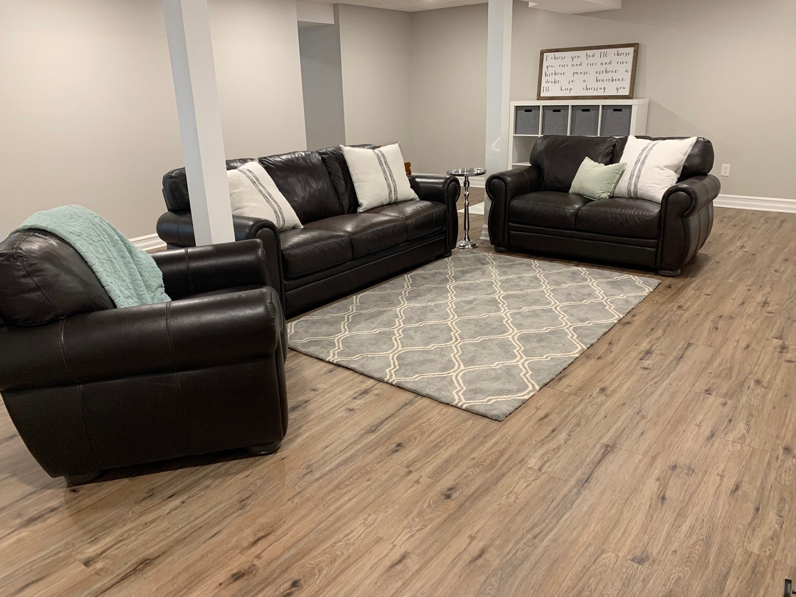 Basement Living Room with Luxury Vinyl Plank Flooring